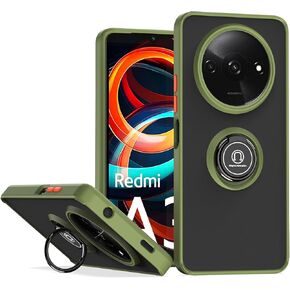 QUIETIP Case Compatible with Xiaomi Redmi A3 with Screen Protector,TPU + Hard PC Shockproof Magnetic Ring Car Mount Stand Cover,Black
