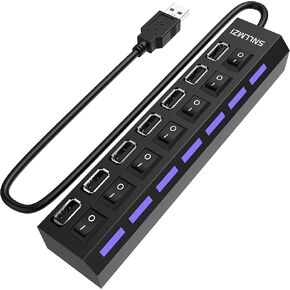 USB Hub, 7 Port USB 2.0 Hub LED Portable High-Speed Compatible for iMac Pro, MacBook Air, Mac Mini/Pro, Surface Pro, PC and Laptop