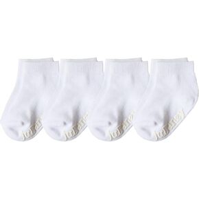 juDanzy 4 Pack of White Ankle Socks for Kids Ages 0-8 Years (with Anti-Slip Grips)
