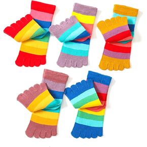 SH-RuiDu 5 Pair Toe Socks Rainbow Striped Cotton Five Finger Socks Toe Seperated Socks for Boys Girls