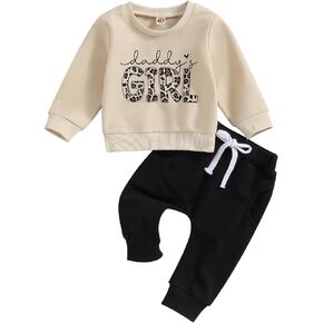 Infant Baby Girl Fall Winter Outfit Daddys Girl Long Pullover Sweatshirt Stretch Pant Toddler Sweatsuit Outfit