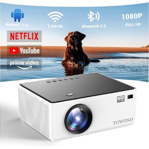 Mini Projector with Android TV 11.0, Towond Smart Projector with Wifi and Bluetooth, Portable Native 1080p Projector Built-in Netflix, Movie Projector for Outdoor/Indoor Home Cinema with 8,000+ Apps