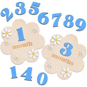 3D Wooden Daisy Baby Monthly Milestone Cards 1-12 Months Interchangeable Baby Months Signs Monthly Milestone Discs Baby Announcement Sign for Baby Shower Newborn Photo Props Gifts (Blue)