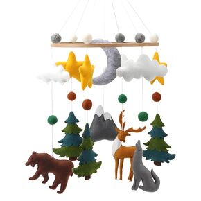 Woodland Mobile for Crib - سرير أطفال Woodland محايد للجنسين مع نجوم وأشجار وسحاب وحيوانات من أجل الغابة أو موضوع الصيد
