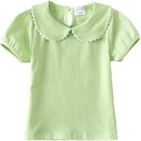 Toddler Girls Short Sleeve Solid Color Basic Shirt Baby Kids Summer Doll Collar T-Shirt Tops Blouse Outfit