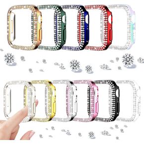 حافظات مكونة من عبوتين متوافقة مع iWatch Ultra/Ultra 2 مقاس 49 مم، غطاء واقٍ من الألماس مرصع بحجر الراين مكون من صفين بديل لساعة Apple Watch Series 9/8 Ultra (49 مم، ذهبي + شفاف) in Kuwait