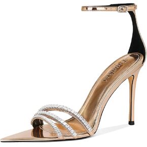 Women's Pointed Toe Ankle Strap High Heels Rhinestone Stiletto Sandals Strappy Party Dress Shoes 4 Inches