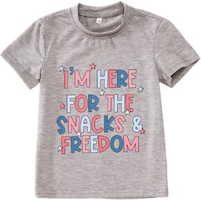 Toddler Kid 4th of July Shirt Boy Girl Patriotic T-Shirt Funny I'm Here for The Snacks Freedom Graphic Tee Tops
