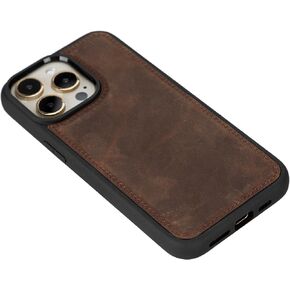Lato Snap-On Real Leather Case Compatible with iPhone 15 Pro Max - Full Grain Leather Case, Slim Case with Padded Back Cover Antique Brown