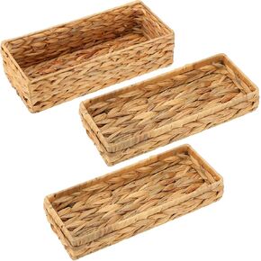 3 Pcs Wicker Baskets Water Hyacinth Toilet Paper Basket Woven Rectangle Toilet Tank Basket Hyacinth Paper Storage Holder Organizer Storage Containers for Bathroom Bedroom Kitchen(Classic)
