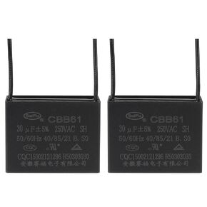 YOKIVE 2Pcs Ceiling Fan Capacitor CBB61, Metallized Polypropylene Film Capacitor Great for Fans Pumps Motors Running (30uF 250V AC 2 Wires 50/60Hz)
