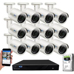 GW Security 16 Channel 4K NVR 5MP POE Audio & Video Smart AI Security Camera System - 12 x 5MP 1920P Weatherproof Bullet Cameras, Built in Microphone, Pre-Installed 4TB Hard Drive