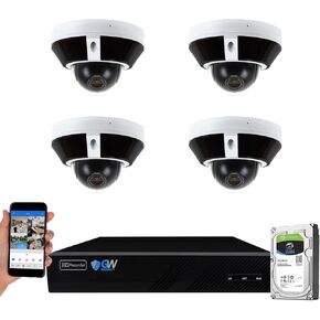 GW Security 8 Channel 4K NVR 5MP PTZ 3X Optical Zoom IP Security Camera System with 4 Super HD 1920P Weatherproof Pan Tilt Zoom PoE Security Dome Cameras, AI Human Detection