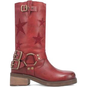 Dingo Womens Blacklist Cut-Outs Round Toe Motorcycle Casual Boots Mid Calf Mid Heel 2-3" - Red