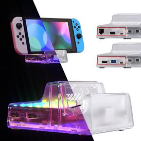 eXtremeRate AiryDocky DIY Kit LED Version Replacement Shell Case Compatible with Nintendo Switch Dock, Redesigned IR Remote Control 7 Color 50 Effects RGB LED Kit for Nintendo Switch OLED Dock