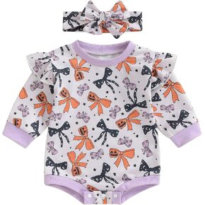 Hnyenmcko Newborn Baby Girl Romper Ruffle Long Sleeve Jumpsuit Tractor Floral Infant Bodysuit with Headband Fall Clothes
