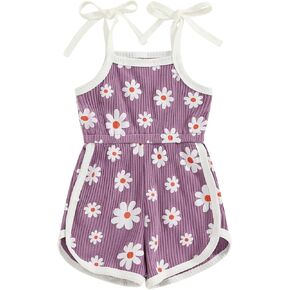 Toddler Baby Girl Romper Daisy Floral Sleeveless Straps Jumpsuit Shorts Overalls Cute Summer Outfit Clothes