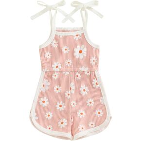 Toddler Baby Girl Romper Daisy Floral Sleeveless Straps Jumpsuit Shorts Overalls Cute Summer Outfit Clothes