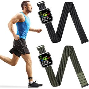 2 Pack Ankle/Arm Band Compatible with Apple Watch 49mm 45mm 44mm 42mm 41mm 40mm 38mm, Breathable Nylon Armband for IWatch SE Ultra Series 9 8 7 6 5 4 3 2 1, Stretchy Ankle Strap for Women Men
