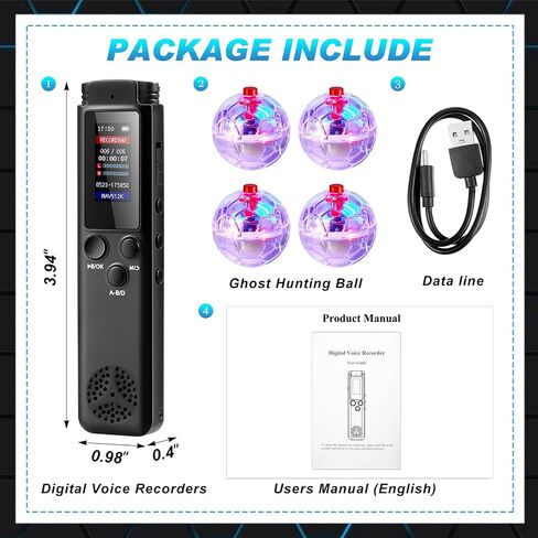 Dunzy 5 Pcs Ghost Hunting Kit includes 64 GB Digital Voice Recorders with 4 LED Cat Balls Motion Activated Cat Ball Toy Voice Activated Recorder with Playback for Pet Cat Dog Animals in Saudi Arabia