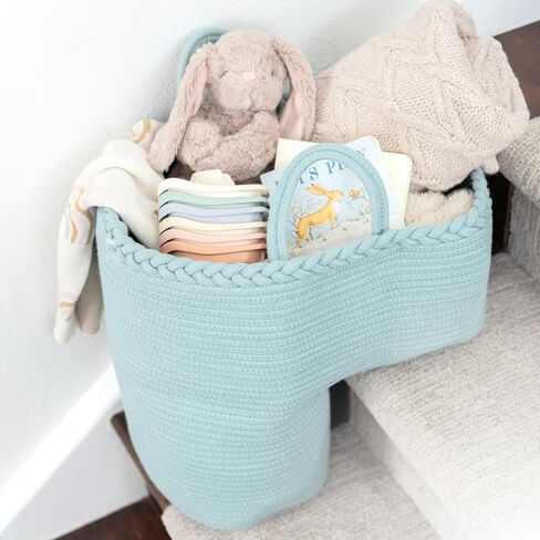 Stair Basket for Carpeted & Wooden Stairs - Cotton Rope Basket Staircase Handles - Storage Stair Steps For Laundry, Toys, Nursery Caddy - Fog Grey 15.75" L x 7.87" W x 15.75 "H in Saudi Arabia