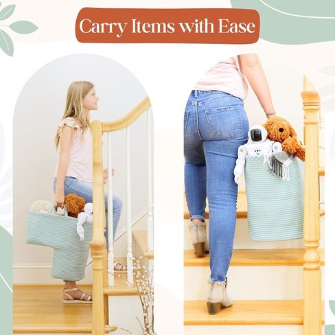 Stair Basket for Carpeted & Wooden Stairs - Cotton Rope Basket Staircase Handles - Storage Stair Steps For Laundry, Toys, Nursery Caddy - Fog Grey 15.75" L x 7.87" W x 15.75 "H in Saudi Arabia