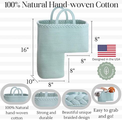 Stair Basket for Carpeted & Wooden Stairs - Cotton Rope Basket Staircase Handles - Storage Stair Steps For Laundry, Toys, Nursery Caddy - Fog Grey 15.75" L x 7.87" W x 15.75 "H in Saudi Arabia