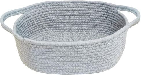 Storage Basket-13" x 8" x 5" Cute Small Woven Cotton Rope Basket for Dog Cat Toy Nursery Diaper Organizer Baby Gift Empty Decorative Boho Wicker Soft Box Bin Easter Basket w/Handles (Grey, 1pc) in Saudi Arabia