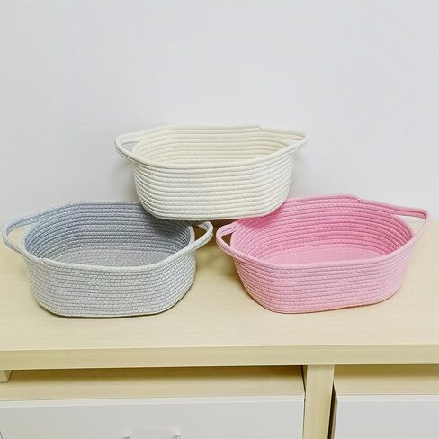 Storage Basket-13" x 8" x 5" Cute Small Woven Cotton Rope Basket for Dog Cat Toy Nursery Diaper Organizer Baby Gift Empty Decorative Boho Wicker Soft Box Bin Easter Basket w/Handles (Grey, 1pc) in Saudi Arabia