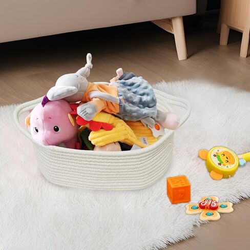 Storage Basket-13" x 8" x 5" Cute Small Woven Cotton Rope Basket for Dog Cat Toy Nursery Diaper Organizer Baby Gift Empty Decorative Boho Wicker Soft Box Bin Easter Basket w/Handles (Grey, 1pc) in Saudi Arabia