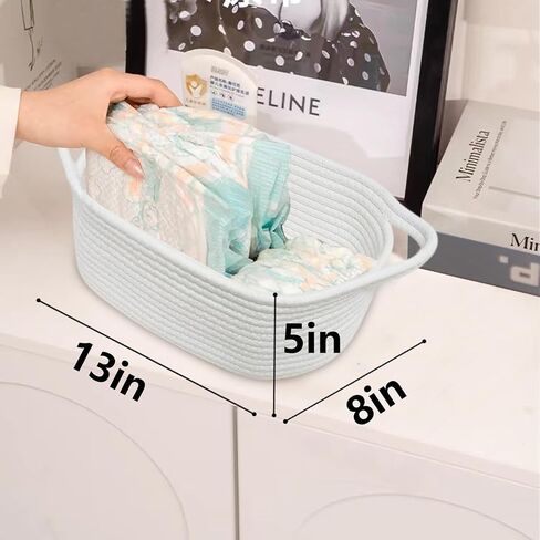 Storage Basket-13" x 8" x 5" Cute Small Woven Cotton Rope Basket for Dog Cat Toy Nursery Diaper Organizer Baby Gift Empty Decorative Boho Wicker Soft Box Bin Easter Basket w/Handles (Grey, 1pc) in Saudi Arabia