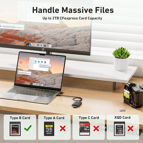 قارئ بطاقات uni 10 جيجابت في الثانية CFexpress من النوع B مع USB 3.2 Gen2، ومحول بطاقة USB A/USB C نوع B CF Express، وقارئ بطاقات CFexpress من الألومنيوم من النوع B متوافق مع MacBook وChromebook وAndroid Galaxy وDell in Kuwait