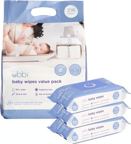 Ubbi Fragrance-Free Baby Wipes, 99% Water Based, Plant Based Wipes, Hypoallergenic for Sensitive Skin with Chamomile, Vitamin E & Aloe, EWG Verified, 1 Pack (72 Wipes Total) in Saudi Arabia