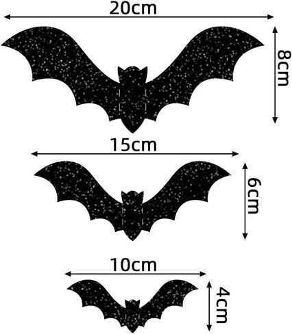 18pcs Halloween Bats Wall Decor,3 Size 3D Glitter Halloween Bats Stickers for Halloween Party Indoor Home Kitchen Bedroom Bathroom Decorations in Saudi Arabia