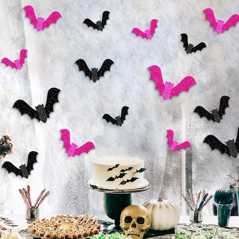 18pcs Halloween Bats Wall Decor,3 Size 3D Glitter Halloween Bats Stickers for Halloween Party Indoor Home Kitchen Bedroom Bathroom Decorations in Saudi Arabia