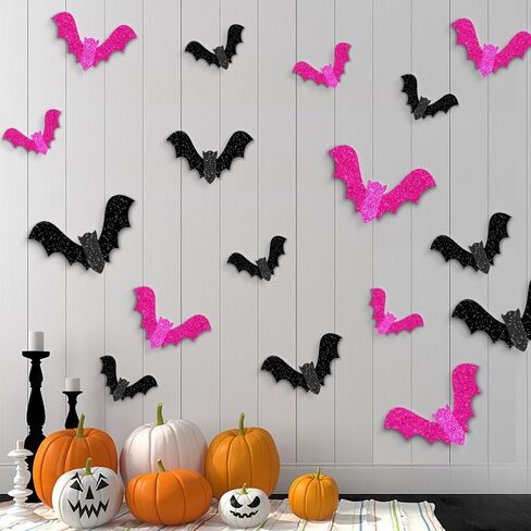 18pcs Halloween Bats Wall Decor,3 Size 3D Glitter Halloween Bats Stickers for Halloween Party Indoor Home Kitchen Bedroom Bathroom Decorations in Saudi Arabia