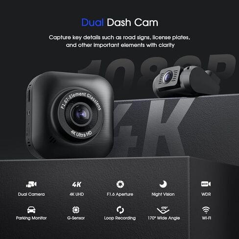كاميرا Dash Cam أمامية وخلفية، كاميرا Avylet 4K/1080P Wi-Fi Dash للسيارات مع التطبيق، كاميرا Dashcam مزدوجة، شاشة IPS مقاس 2 بوصة، رؤية ليلية فائقة، WDR، وضع ركن السيارة 24 ساعة، زاوية واسعة 170 درجة، مستشعر G، حلقة تسجيل in Kuwait