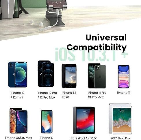 محول سماعة رأس iPhone [معتمد من Apple MFi]، 3 عبوات Lightning إلى 3.5 ملم محول كابل صوت جاك Aux متوافق مع iPhone 14 13 12 11 Pro Max XS XR X 8 7 6، يدعم iOS 17 in Saudi Arabia