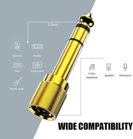 Gold Plated 1/4 to 3.5mm Adapter, 6.35mm (1/4 inch) Male to 3.5mm (1/8 inch) Female Stereo Audio Adapter for Aux Cable, Guitar Amplifier, Headphone - 3 Pack in Saudi Arabia
