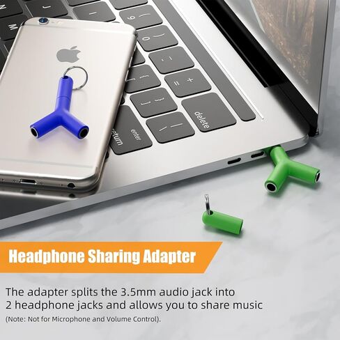 Headphone Audio Y-Splitter, 3.5mm Male to Dual 3.5mm Female Adapter for 2 Headphones/Earphones, Compatible with iPhone, iPad, MP3 (2pack-Green) in Saudi Arabia