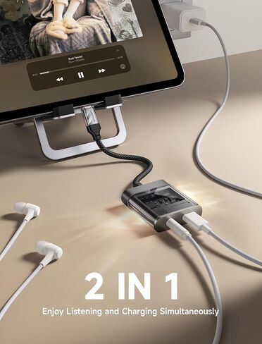 JSAUX USB C to 3.5mm Headphone and Charger Adapter, 2 in 1 Type C to Aux Audio Jack with PD 60W Fast Charging Dongle for Headphone Earbud Compatible with Samsung S24/23 Ultra Pixel 8 iPad Pro Air in Saudi Arabia