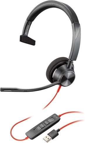 Poly Blackwire 3310 Wired Headset (Plantronics) – Flexible Microphone Boom – Monaural Design - Connect to PC/Mac via USB-C or USB-A - Certified for Microsoft Teams - Amazon Exclusive in Saudi Arabia