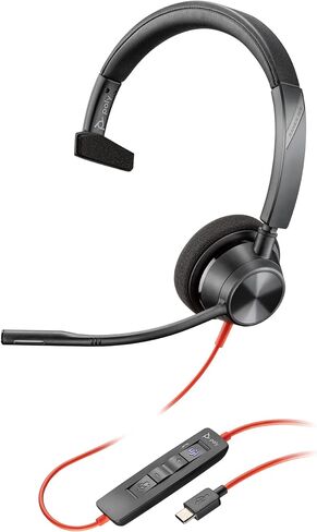 Poly Blackwire 3310 Wired Headset (Plantronics) – Flexible Microphone Boom – Monaural Design - Connect to PC/Mac via USB-C or USB-A - Certified for Microsoft Teams - Amazon Exclusive in Saudi Arabia