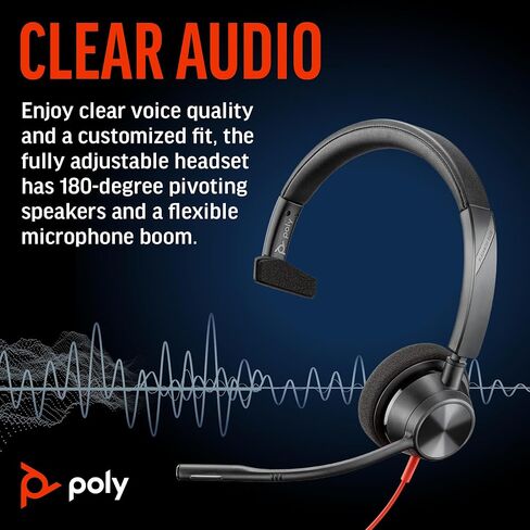Poly Blackwire 3310 Wired Headset (Plantronics) – Flexible Microphone Boom – Monaural Design - Connect to PC/Mac via USB-C or USB-A - Certified for Microsoft Teams - Amazon Exclusive in Saudi Arabia