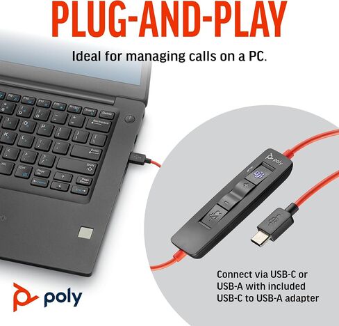 Poly Blackwire 3310 Wired Headset (Plantronics) – Flexible Microphone Boom – Monaural Design - Connect to PC/Mac via USB-C or USB-A - Certified for Microsoft Teams - Amazon Exclusive in Saudi Arabia