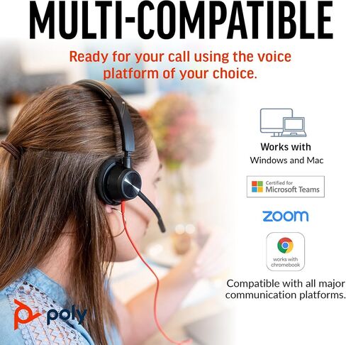 Poly Blackwire 3310 Wired Headset (Plantronics) – Flexible Microphone Boom – Monaural Design - Connect to PC/Mac via USB-C or USB-A - Certified for Microsoft Teams - Amazon Exclusive in Saudi Arabia