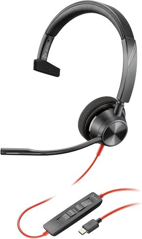 Poly Blackwire 3310 Wired Headset (Plantronics) – Flexible Microphone Boom – Monaural Design - Connect to PC/Mac via USB-C or USB-A - Certified for Microsoft Teams - Amazon Exclusive in Saudi Arabia