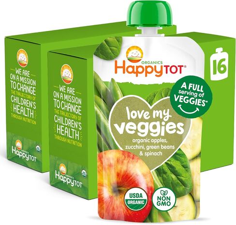Happy Tot Organics Stage 4 Baby Food Pouches, Gluten Free, Vegan Snack, Love My Veggies, Fruit & Veggie Puree, Variety Pack, 4.22 Ounce (Pack of 16) in Saudi Arabia