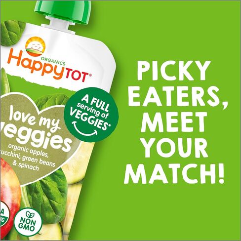 Happy Tot Organics Stage 4 Baby Food Pouches, Gluten Free, Vegan Snack, Love My Veggies, Fruit & Veggie Puree, Variety Pack, 4.22 Ounce (Pack of 16) in Saudi Arabia