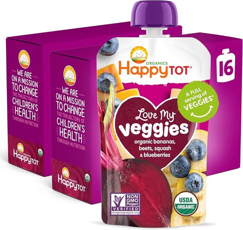 Happy Tot Organics Stage 4 Baby Food Pouches, Gluten Free, Vegan Snack, Love My Veggies, Fruit & Veggie Puree, Variety Pack, 4.22 Ounce (Pack of 16) in Saudi Arabia